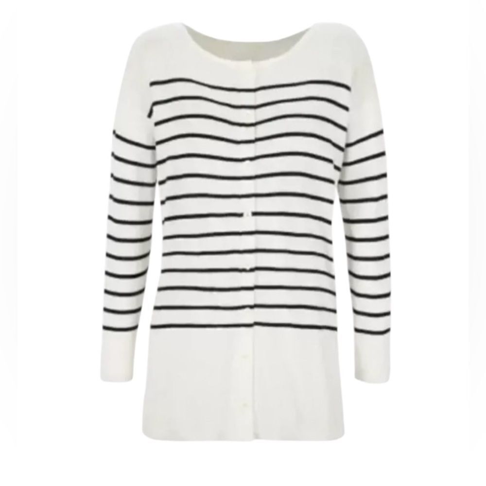 CAbi Turnabout Cardigan Sweater Size XS White Black style 6164 MSRP 130.00